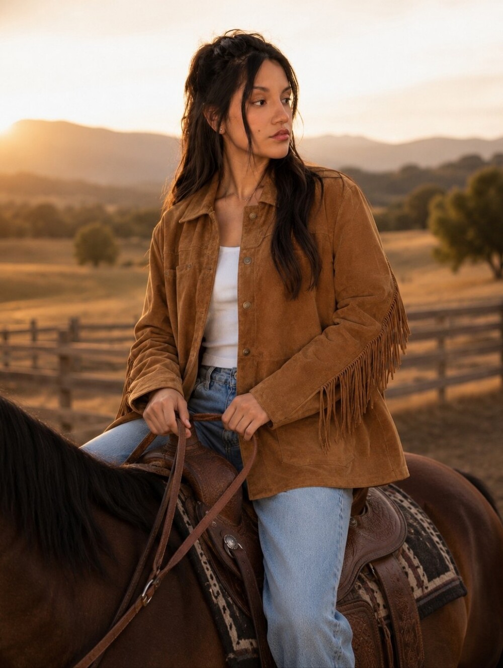 Anthropologie Pilcro Danae Suede Fringe Jacket Tan Leather LP